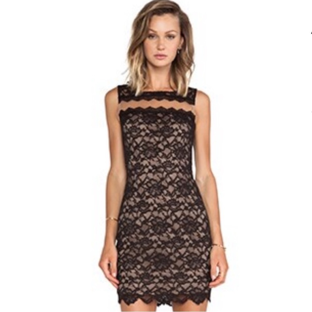 Bailey 44 Brown Lace Autumn Illusion Dress